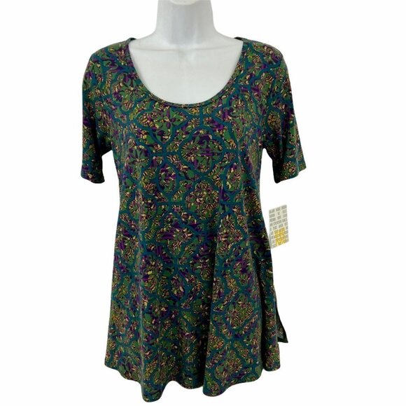 Lularoe Perfect T Purple/Green Print Scoop… - Picture 1 of 5